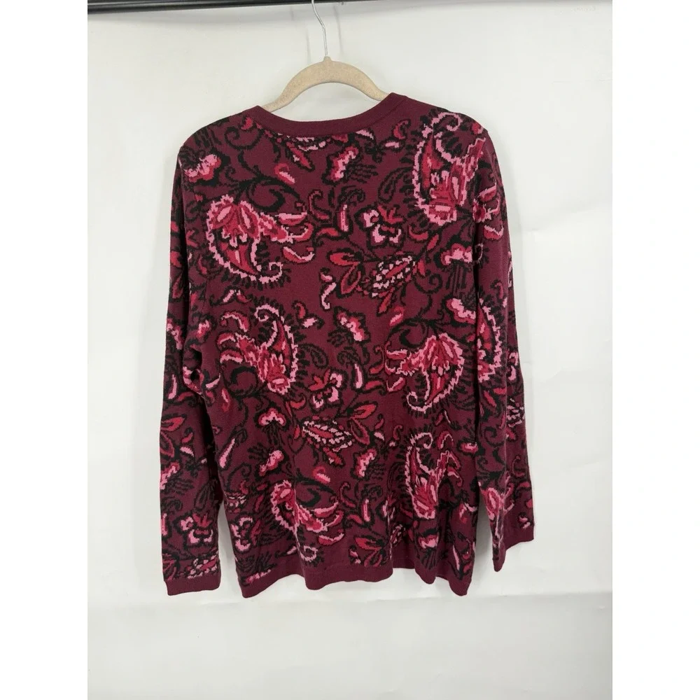 Appleseeds Floral Button Front Sweater Women L Burgundy Whimsigoth Cardigan